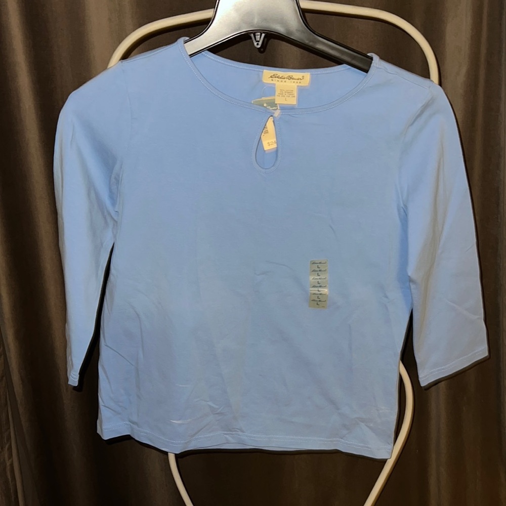 Eddie Bauer keyhole top blue nwt L